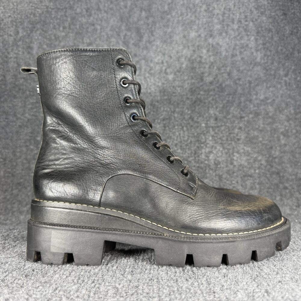 Sam Edelman Womens Garret Combat Boots Sz 7.5 Black Leather Lug Sole Waterproof
